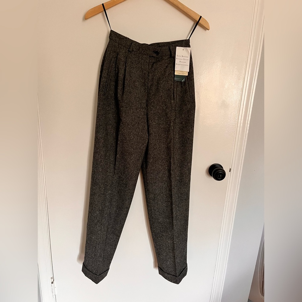 Ralph Lauren Wool Tweed Trousers Lined Pleated 2P Pocket Cuff Hem Pants NWT